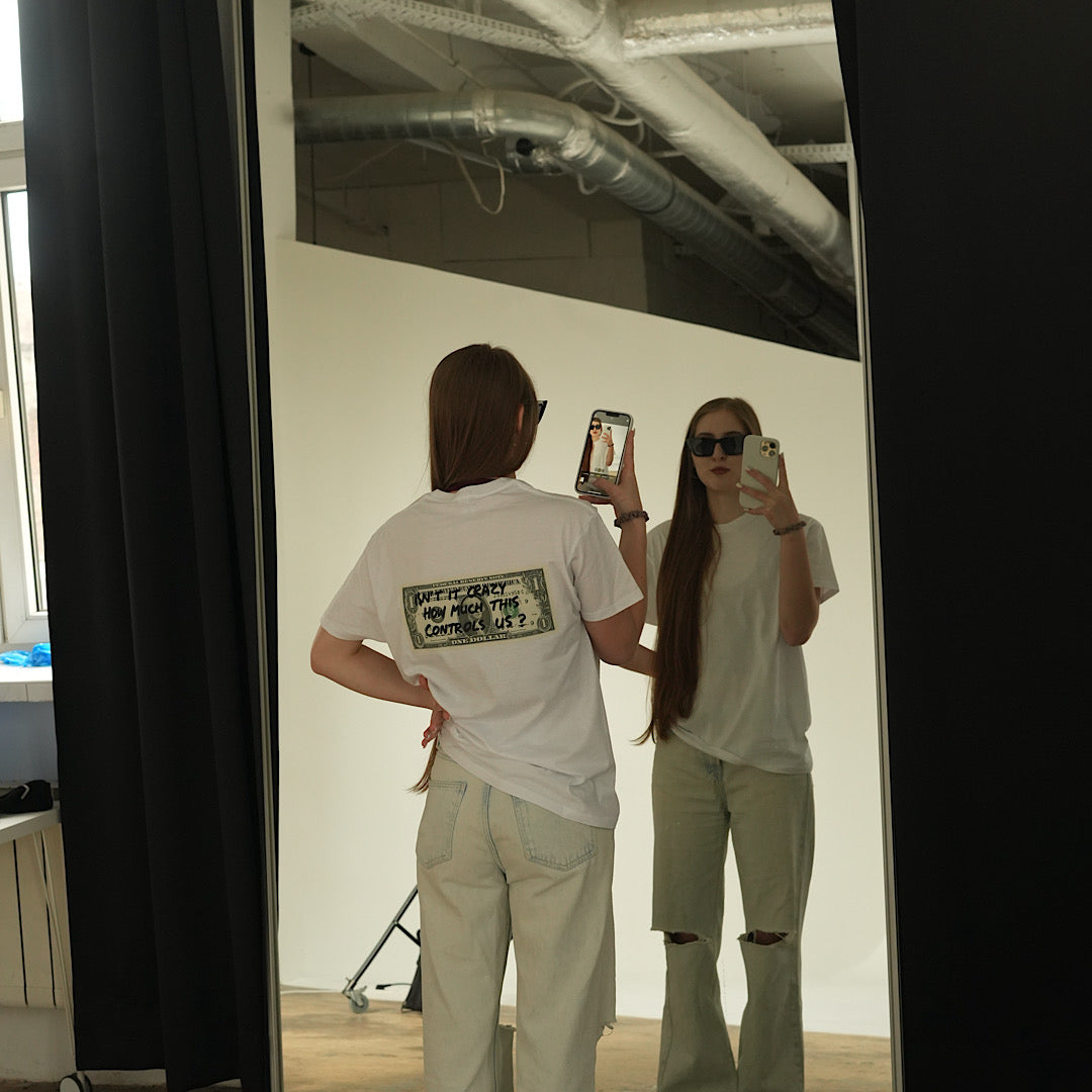 “HOW MUCH CONTROLS US?” Oversized Tee – White