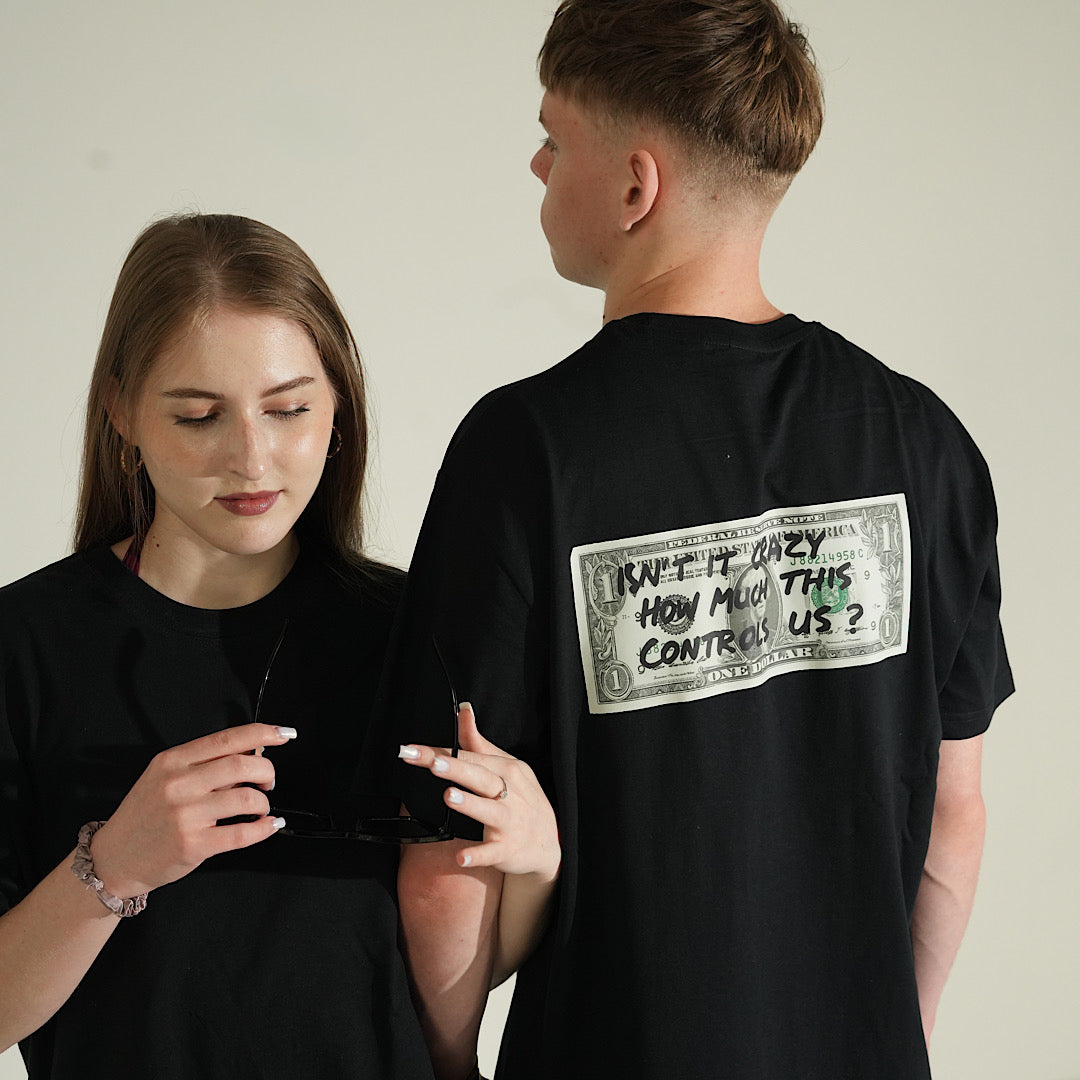 HOW MUCH CONTROLS US?” Oversized Tee – Black